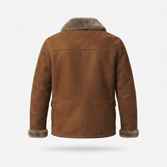 Men's Brown Shearling Coat | Sherpa-Lined Suede Field Jacket with Fur Collar