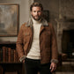 Men's Brown Shearling Coat | Sherpa-Lined Suede Field Jacket with Fur Collar