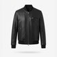 Men's Leather Bomber Jacket | Classic Ribbed Collar Zip-Up Jacket