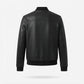 Men's Leather Bomber Jacket | Classic Ribbed Collar Zip-Up Jacket