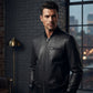 Men's Leather Bomber Jacket | Classic Ribbed Collar Zip-Up Jacket