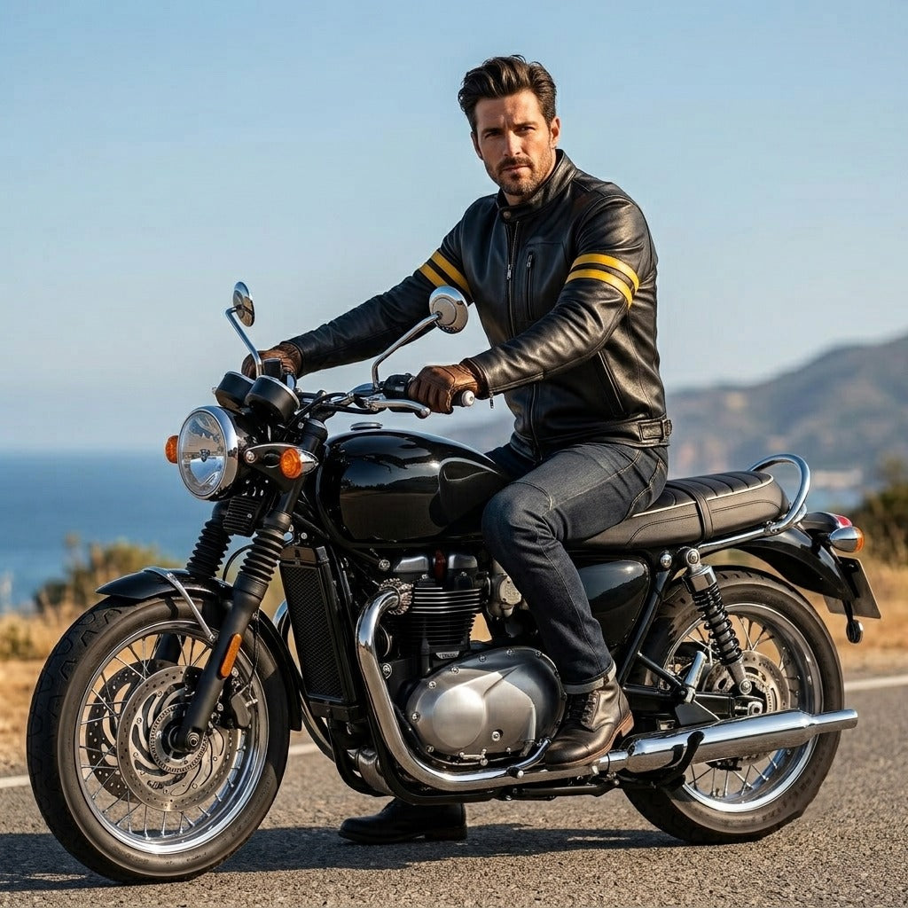Men’s Slim Fit Motorcycle Leather Jacket – Modern Classic Design