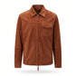 Men's Cognac Suede Jacket | Classic Shirt-Collar Zip-Up with Chest Pocket