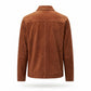 Men's Cognac Suede Jacket | Classic Shirt-Collar Zip-Up with Chest Pocket