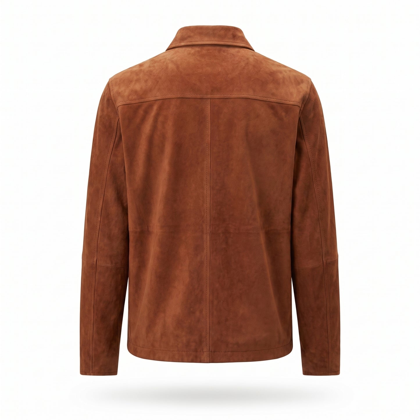 Men's Cognac Suede Jacket | Classic Shirt-Collar Zip-Up with Chest Pocket
