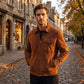 Men's Cognac Suede Jacket | Classic Shirt-Collar Zip-Up with Chest Pocket
