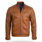 Men’s Classic Tan Racer Leather Jacket – Timeless Motorcycle Style