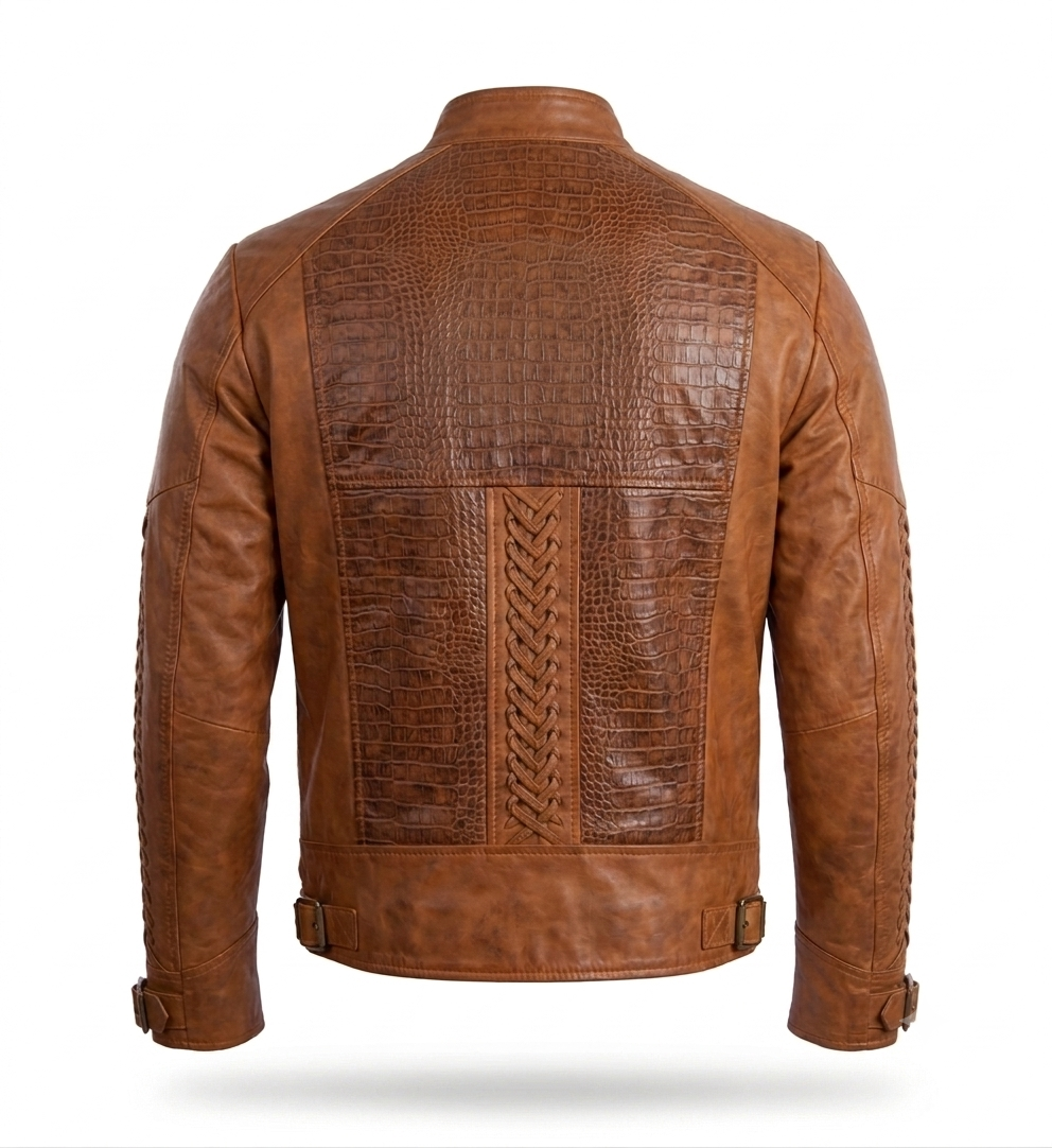 Men’s Classic Tan Racer Leather Jacket – Timeless Motorcycle Style