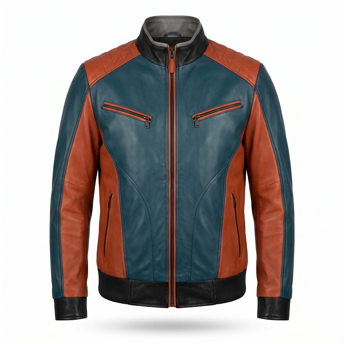Premium Real Leather Moto Jacket for Men | Two-Tone Racer Design – Slim Fit