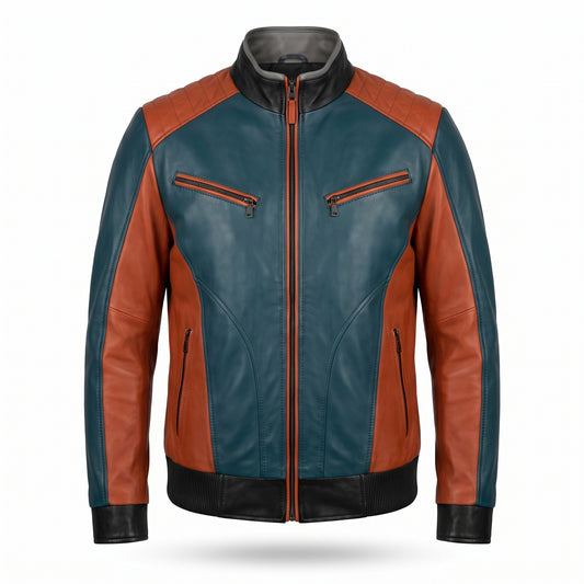 Premium Real Leather Moto Jacket for Men | Two-Tone Racer Design – Slim Fit