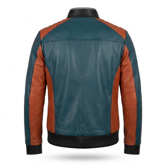 Premium Real Leather Moto Jacket for Men | Two-Tone Racer Design – Slim Fit