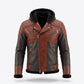Men's Two-Tone Brown & Grey Hooded Leather Jacket | Genuine Leather Biker Jacket with Fur Hood