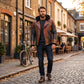 Men's Two-Tone Brown & Grey Hooded Leather Jacket | Genuine Leather Biker Jacket with Fur Hood