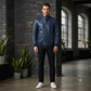Men's Leather Bomber Jacket | Snap-Collar Zip-Up Jacket with Chest Pocket