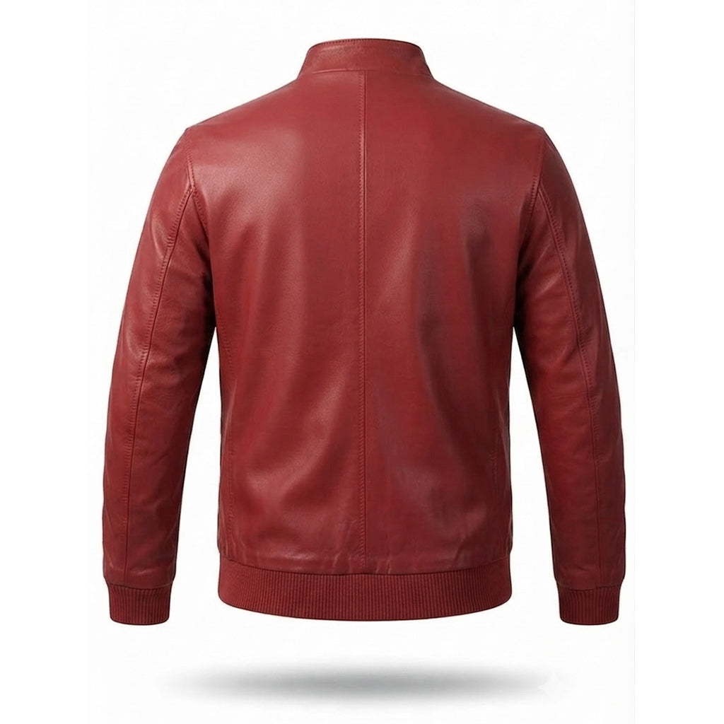 Men's Leather Racer Jacket | Classic Zip-Up Biker Jacket with Chest Pocket