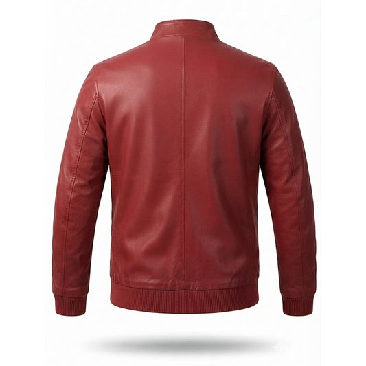 Men's Leather Racer Jacket | Classic Zip-Up Biker Jacket with Chest Pocket