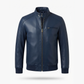 Men's Leather Bomber Jacket | Snap-Collar Zip-Up Jacket with Chest Pocket