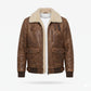 Men's Brown Leather Aviator Jacket | Shearling B-3 Bomber with Cream Fur Collar