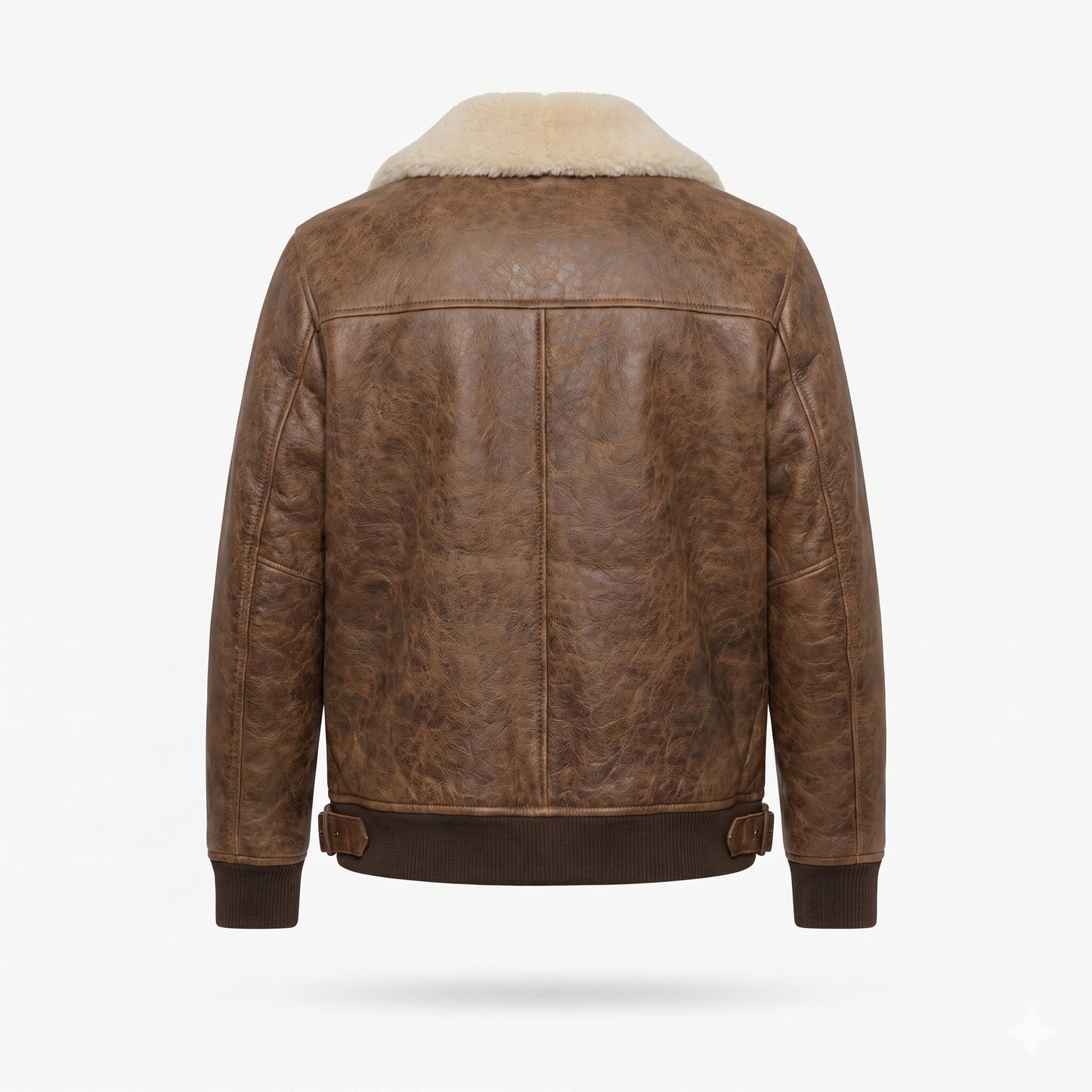 Men's Brown Leather Aviator Jacket | Shearling B-3 Bomber with Cream Fur Collar