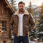 Men's Brown Leather Aviator Jacket | Shearling B-3 Bomber with Cream Fur Collar