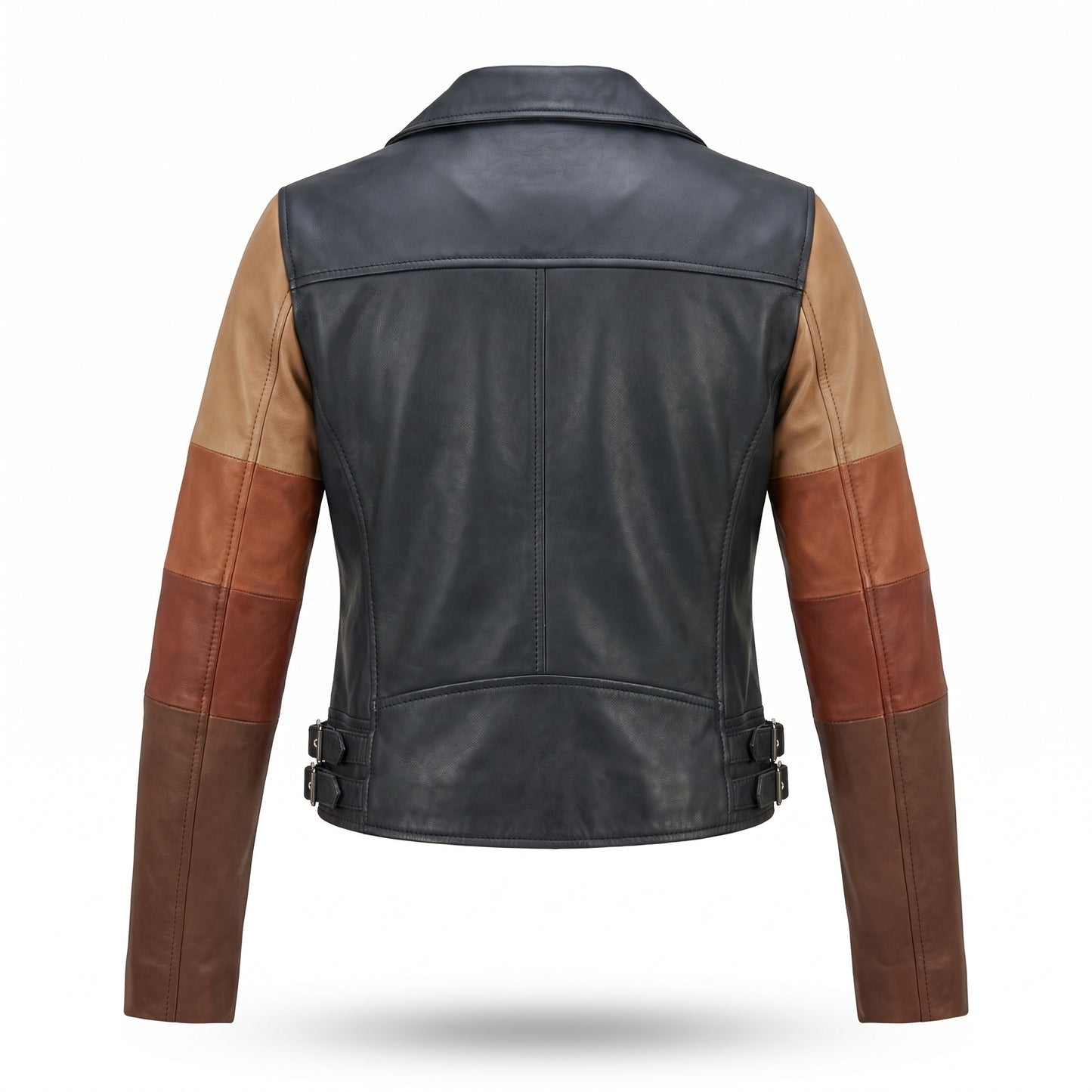 Men's Black Leather Biker Jacket | Ombre Colorblock Sleeves Moto Jacket