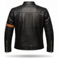 Men's Black Leather Racer Jacket | Diagonal Racing Stripe Moto Jacket with Arm Band
