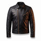 Men's Black Leather Jacket | Quilted Shoulder & Elbow Panel Jacket with Gold Hardware