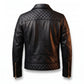 Men's Black Leather Jacket | Quilted Shoulder & Elbow Panel Jacket with Gold Hardware