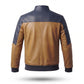 Men's Navy & Tan Two-Tone Leather Bomber Jacket | Western-Yoke Contrast Panel Jacket
