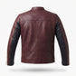 Men's Maroon & Black Leather Racer Jacket | Quilted Shoulder Moto Jacket with Side Stripe