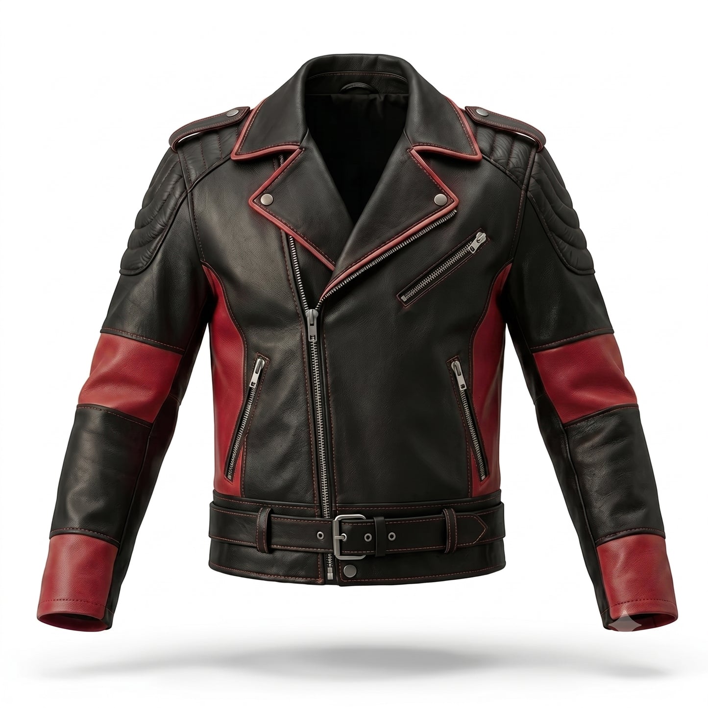 Men's Black & Red Leather Biker Jacket | Genuine Leather Racing Motorcycle Jacket