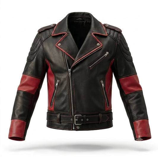 Men's Black & Red Leather Biker Jacket | Genuine Leather Racing Motorcycle Jacket