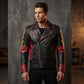Men's Black & Red Leather Biker Jacket | Genuine Leather Racing Motorcycle Jacket