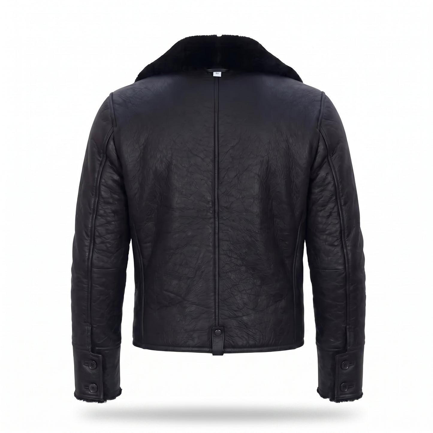 Men's Black Shearling Leather Jacket with Fur Collar | Genuine Aviator Biker Jacket