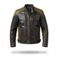 Men's Vintage Distressed Leather Motorcycle Jacket – Quilted Panel Biker Jacket
