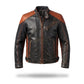 Men's Black & Tan Distressed Leather Jacket | Quilted Shoulder Racer Jacket with Snap Cuffs