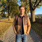 Men's Two-Tone Brown Leather Trucker Jacket | Genuine Leather Snap-Button Shirt Jacket
